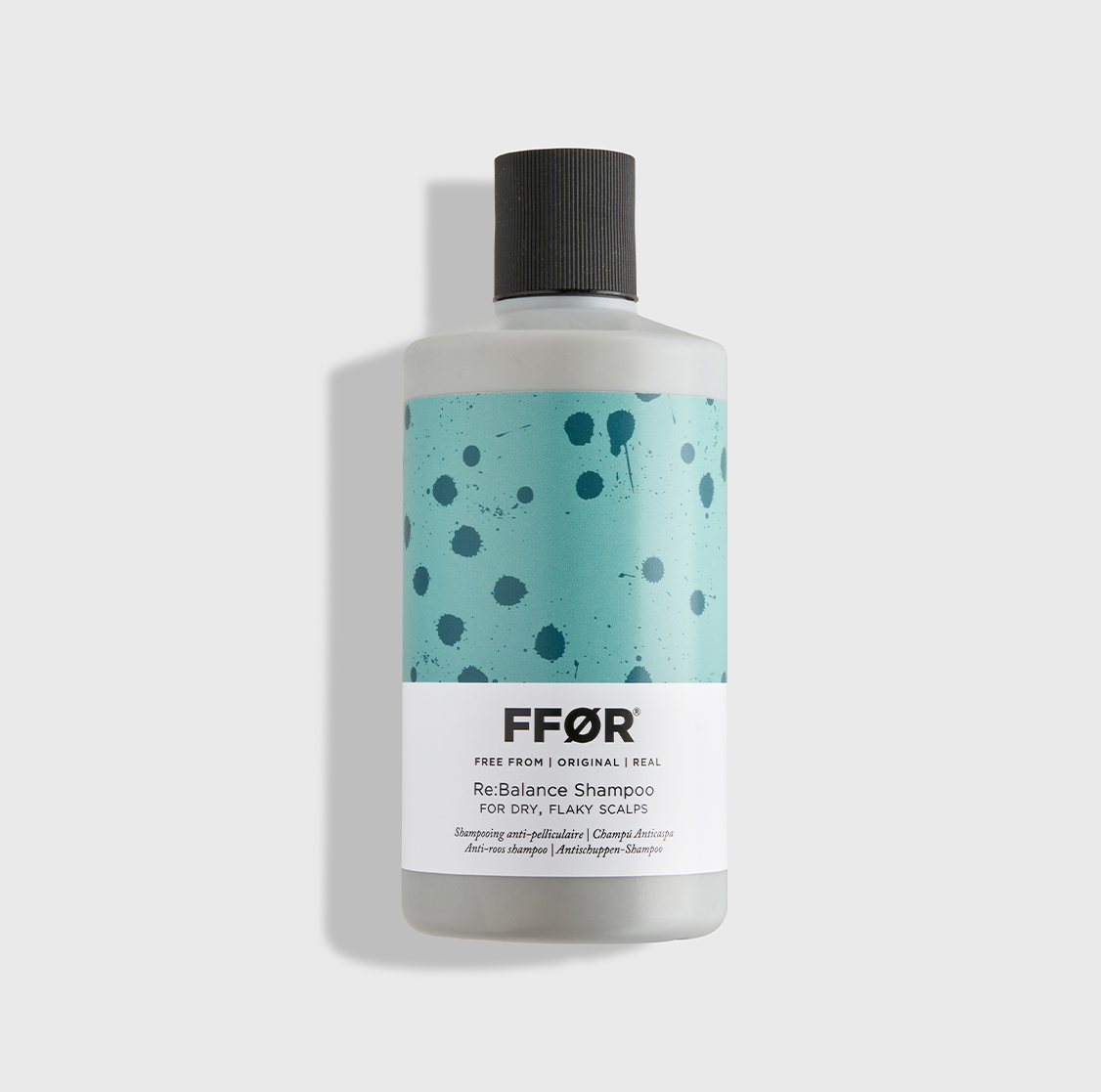 FFOR Hair purify acv cleanse clarifying shampoo bottle image on plain backdrop
