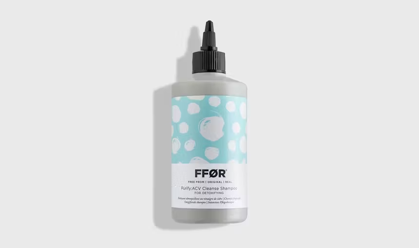 FFOR Hair purify ACV cleanse clarify shampoo bottle on plain background